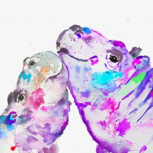 Watercolor Hippos