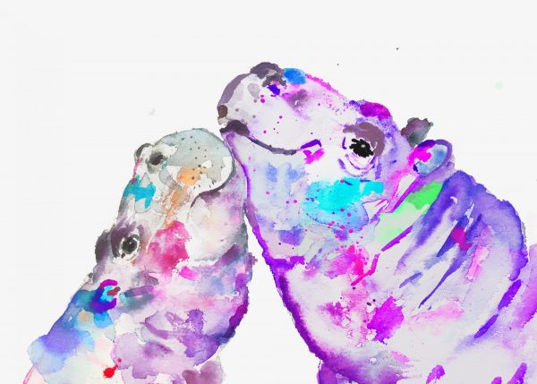 Watercolor Hippos